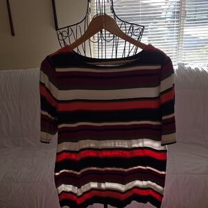 Charter Club Women's Top in Red, Black, and Cream Stripes Womens 2X